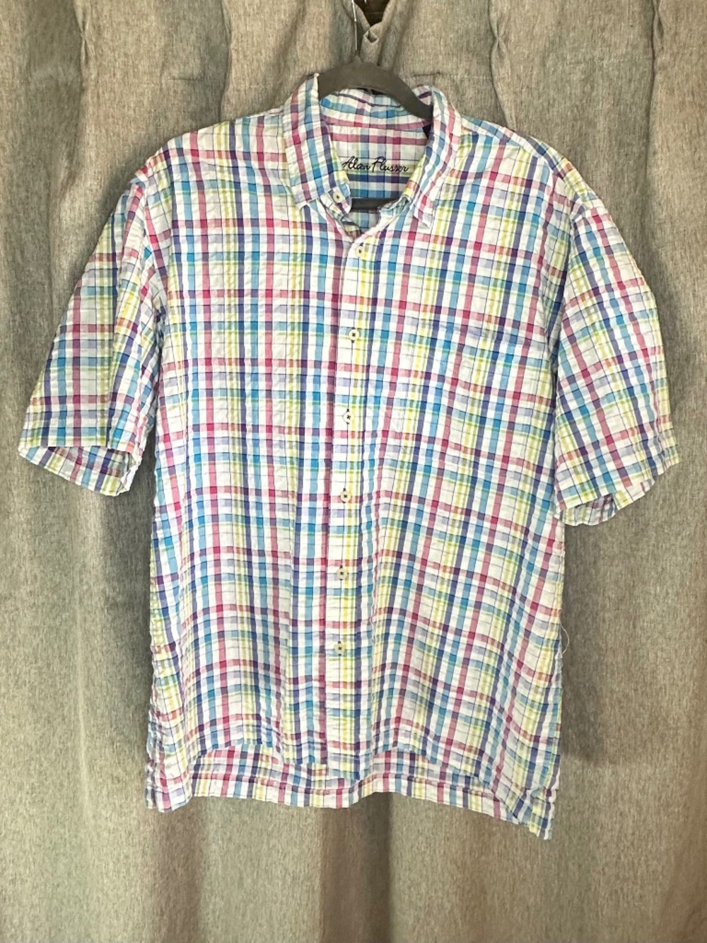 Alan Flusser Men's Multicolor Plaid Short Sleeve Button Down Shirt-Large